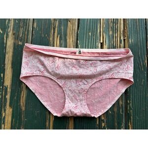Victorias Secret PINK Hipster Panties Pink Script Logo Bow Print Ribbed Large